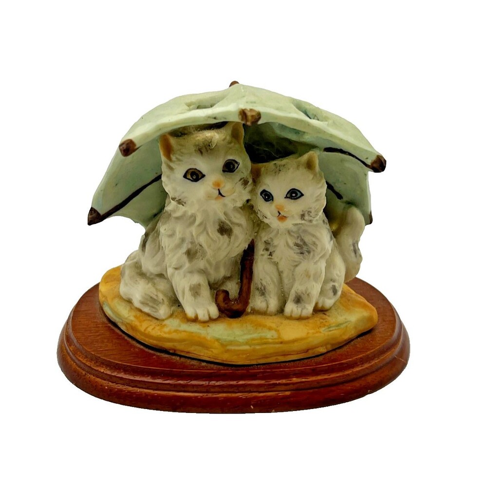 Vintage Cat Figurine Kittens Under Umbrella Cottagecore Cat Lover Gift Decor